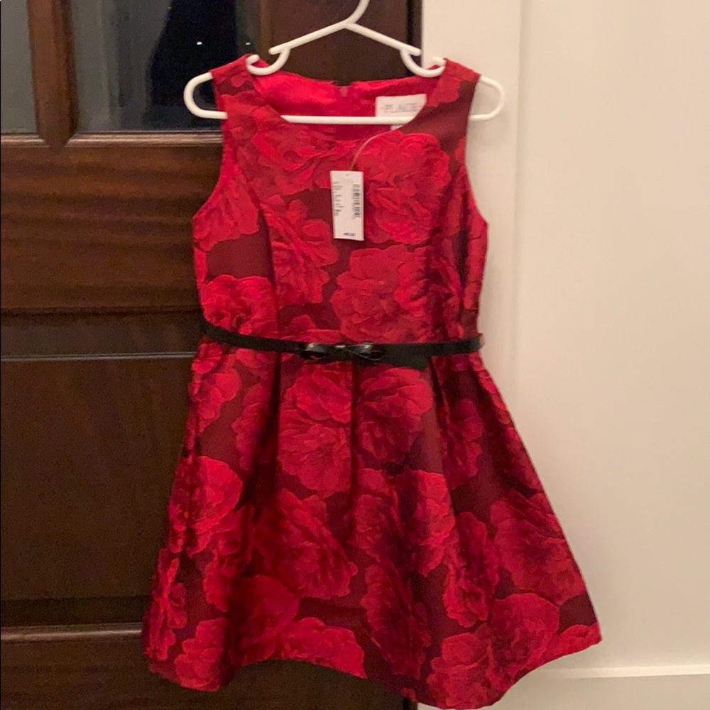Red floral dinner dress